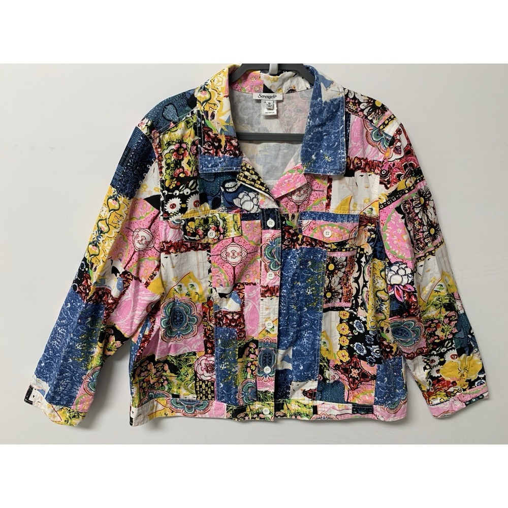 Serengeti Pink Multi Colorful Patchwork Women's Jacket Size 1X